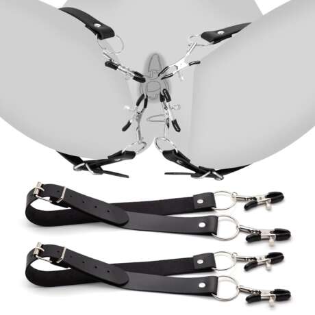 Adjustable Labia Spreader Straps with Clamps, BDSM Bondage Restraints Couples Sex Toys Sex Furniture Nipple Toys Fetish Nipple Clips for Adult Sex Game Play Open Vaginal Pussy...