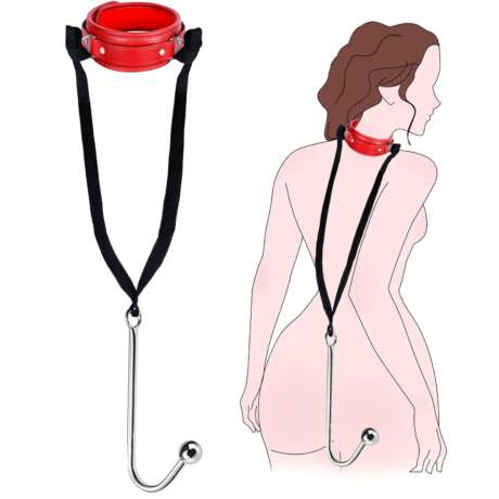 BDSM Anal Hook Sex Bondage Restraint Set with Leather Chain Leash Collar, Stainless Steel Anal Trainer Adult Sex Toys for Men, Adjustable Harness Restraints Kit for SM Couple...