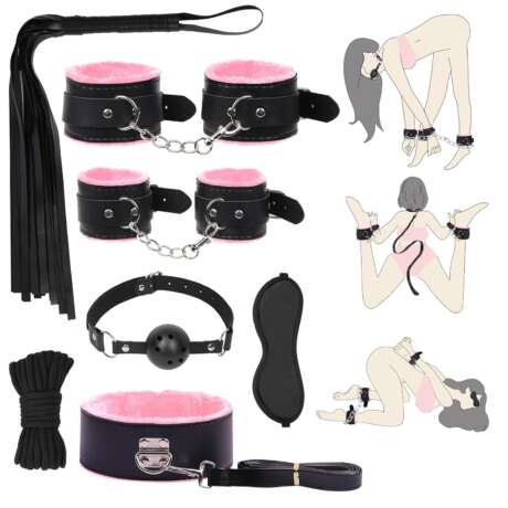 BDSM Bondage Kit Sex Toys 8 Pcs Sex Bondage Set for Beginners Ball Gag Bondage Rope BDSM Kit for Couples (Pink, 8PCS)