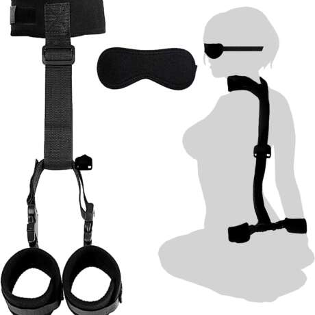 BDSM Neck to Wrist Restraints Bondage Set - Behind Back Handcuffs Collar with Blindfold Adjustable Bondage Set Bed SM Games Play Sex Toys for Couples S&M Whips