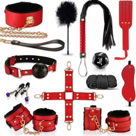 BDSM Sex Toys for Couples.Sex Bondage BDSM kit Restraints with Adjustable Handcuffs Ankle Cuffs Collar Blindfold Ball Gag,12pcs Bondage Set Adult Toys for Womens