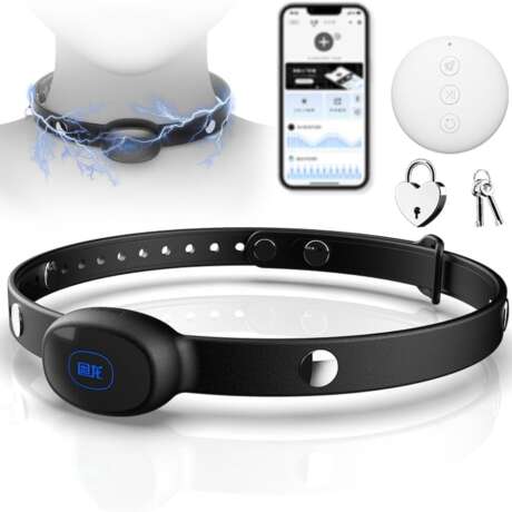 KSOCOEY BDSM Electric Shock Neck Collar for Male Female, Silicone Adjustable Collar E-stim Bondage Device with Lock & Remote Control Set, SM Restraints Role Play Adult Sex Toys...