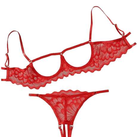 Lilosy Sexy Underwire Floral Lace Sheer Lingerie Set for Women See Through Bra and Panty 2 Piece